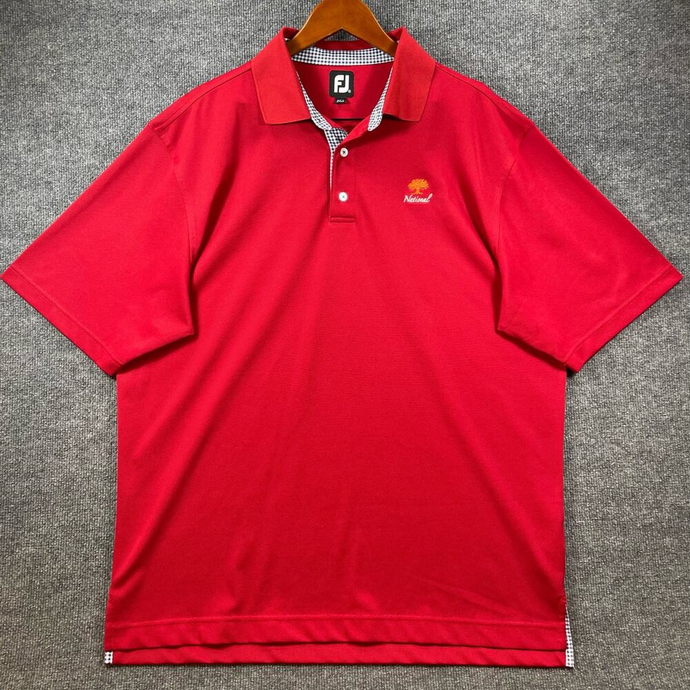 FootJoy Golf Polo Shirt Men's XL Red Flip Collar Oak Tree National Stretch